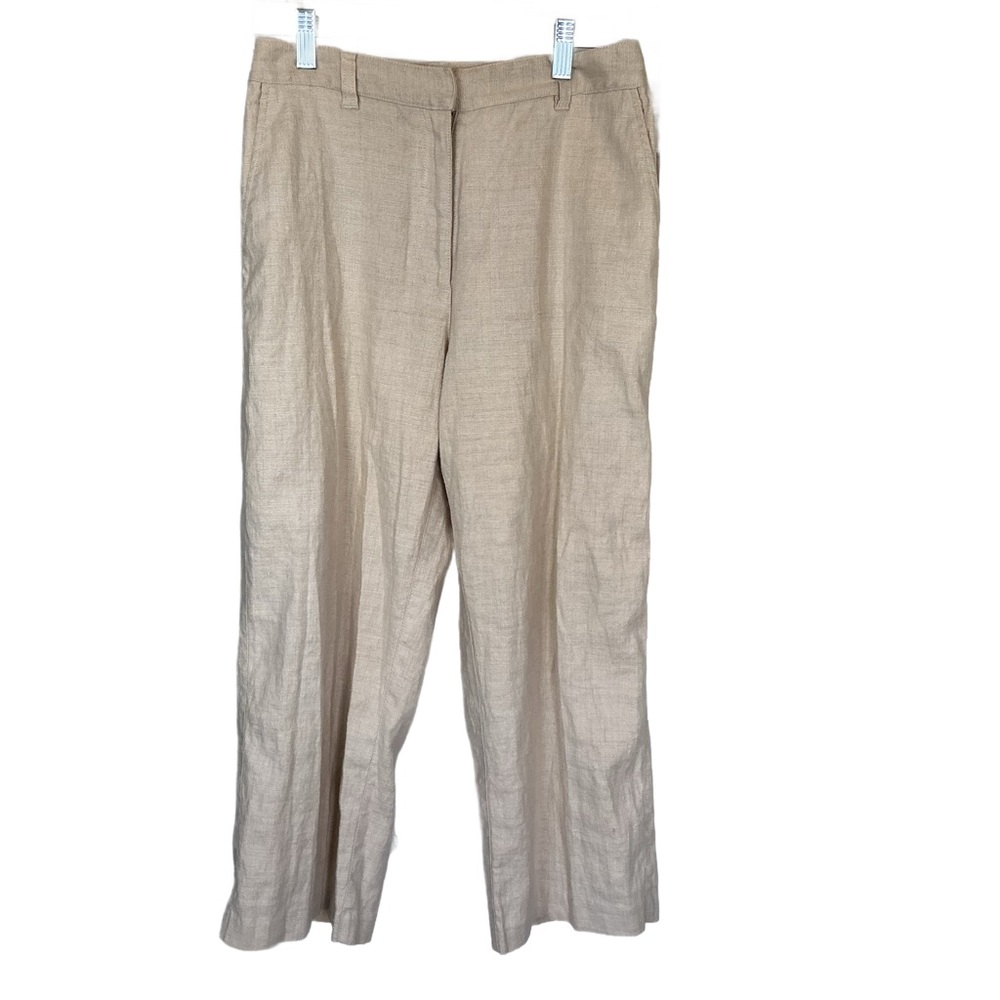 Ann Taylor Factory Beige Linen Stretch Straight Leg Pants Pockets EUC
